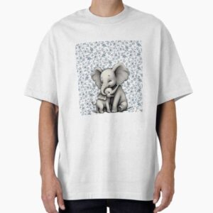 Mom Elephant and baby. Cute animal design with flowers — graphic tee
