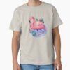 Pink flamingo on lake sticker — graphic tee