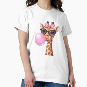 Funny Cute Giraffe Pink Bubble Gum and Pink Sunglasses — graphic tee