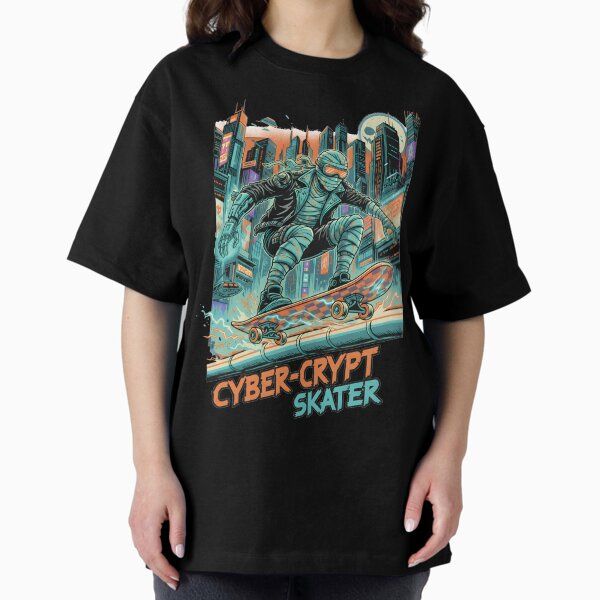 Cyber-Crypt Skater: Futuristic Mummy Skateboarder T-Shirt/Sticker/Print